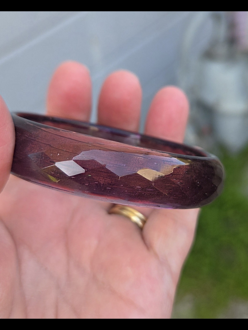 Vintage Faceted Art Glass Bangle Bracelet - Amethyst Purple / Smokey Brown